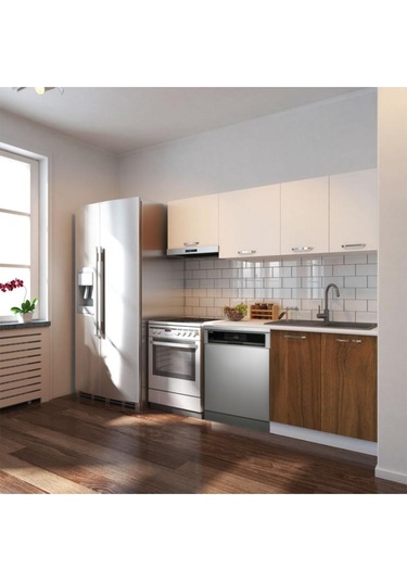 Ulzza Hazır Mutfak Dolabı 200 Cm Beyaz Laminat Tezgah Dahil-bulaşık Makinesi Yeri Mevcut-mat Ceviz