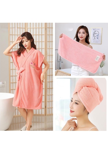 3 Parçalı Banyo Havlusu Seti Kuru Saç Kap Havlu Ananas Bornoz Seyahat  Banyo Havlusu Kalınlaşmış Mercan Kadife Kadın Bornoz Mor