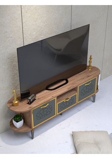 Tv Sehpası Tv Ünitesi Kapaklı Raflı Setro Beyaz Çok Renkli