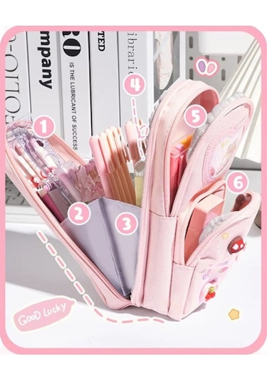 Mufunye Büyük Kapasiteli Kawaii Kalem Kutusu - Sevimli 3 Bölmeli Kırtasiye Saklama Kutusu, Mor Model B Mor