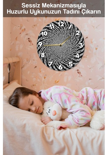 Hipnotik Spiral Desenli 3d Mdf Duvar Saati 33 Cm Siyah-beyaz Kontrast Sdw315 Renkli