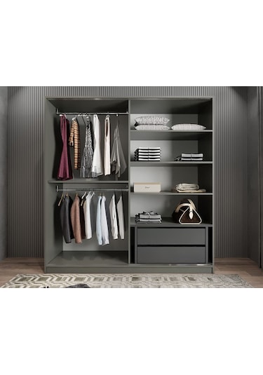 Star Sürgü Kapaklı Gizli Çekmeceli Dolap Gardırop Füme 208 Cm