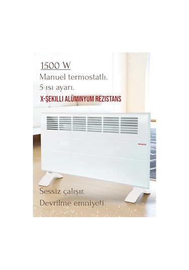 1500 Watt Elektrikli Panel Konvektör Isıtıcı Manuel Termostat Soba Ayaklar,askı Aparatı Dahil