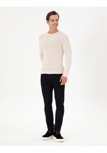 U.S. Polo Assn. Erkek Slim Fit Bisiklet Yaka Krem Basic Kazak 50298282-VR071 U.S. Polo Assn. Erkek Slim Fit Bisiklet Yaka Krem Basic Kazak 50298282-VR071