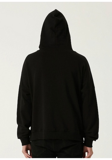 Unisex Oversize Dert Baskılı Kapüşonlu Sweatshirt Siyah