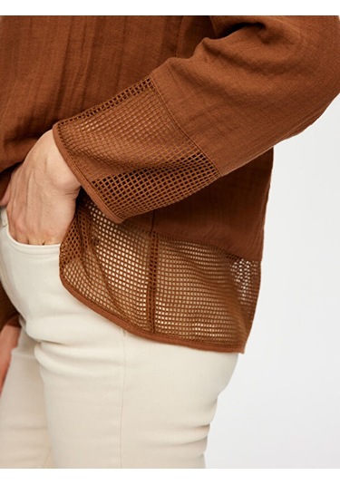 File Detaylı Müslin Gömlek S25gml033 Us25gml03330 Kahve