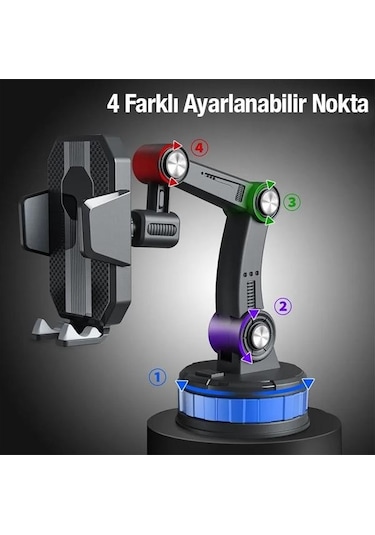 Polham Ultra Güçlü Vantuzlu Torpido Üstü Ve Cama Yapışan Araç İçi Telefon Tutucu, Yatay Dikey Kullanımlı