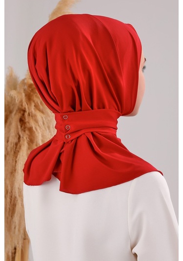 Kadın Tesettür Pratik Çıtçıtlı Sandy Fular Hazır Deniz Havuz Uyumlu Bone Kırmızı Kırmızı