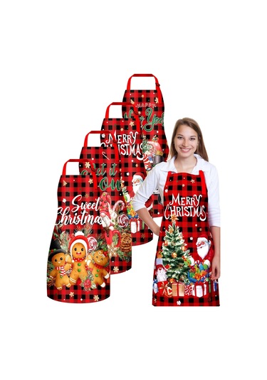 4 Adet Su Geçirmez Çiçek Önlük Seti Ayarlanabilir Çiçek Mutfak Önlüğü Kırmızı Siyah, Noel Cüceleri Diğer