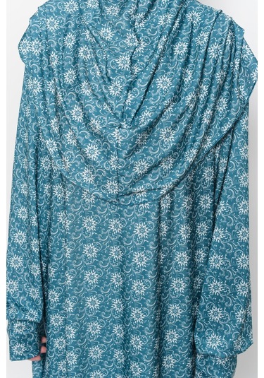 Pratik Tek Parça Güneş Desenli Kollu Tak Çıkar Başörtülü Likralı Tesettür Namaz Elbisesi 990-0302 Zümrüt Antrasit