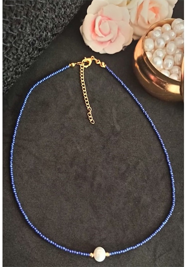 24k Altın Kaplama Gerçek Tek İnci Kum Boncuklu Trend Kolye Lacive