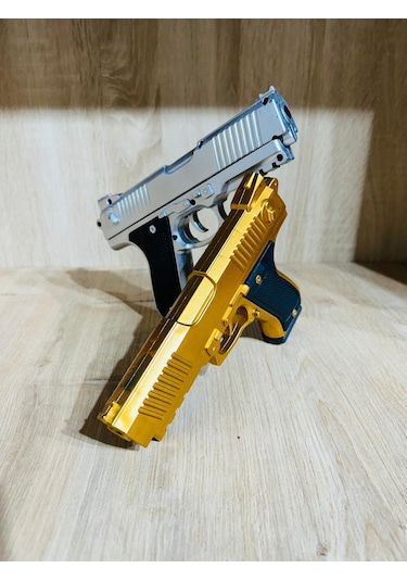 Boncuklu Altın Ve Gümüş Renk Boncuk Atan Silah 2 Adet + 2 Adet 9 Cm Hedef + 21 Paket Boncuk Karışık