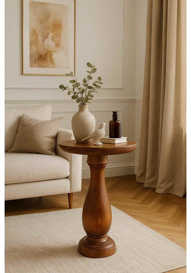 Tekli Doğal Masif Ahşap Yan Sehpa Meşe Renk Mantar Tasarım Meşe