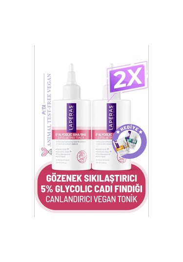 Cadı Fındığı 5% Glikolik Salisilik Asit Aydınlatıcı Gözenek Sıkılaştırıcı Vegan Temizleyici Tonik 2'li Paket