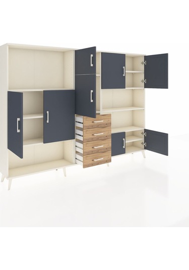 Arges Dolap 9 Raflı 4 Çekmeceli 8 Kapaklı 220x30x163 Aytaşı-antra Aytaşı-antrasit/çam