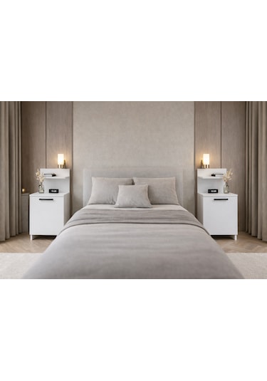 Efe Modern Beyaz Komodin Raflı Çok Amaçlı Yatak Yanı Dolabı