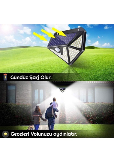 Upway 166 Led 3 Mode Pır Hareket Sensörlü 5 Taraflı Işık Solar Lamba