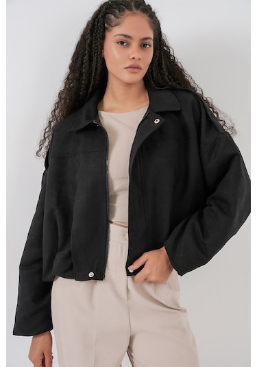 Kadın Siyah Oversize Süet Ceket 1055 Siyah