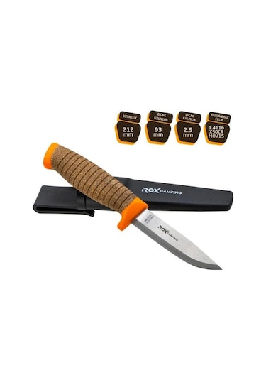 Rox Camping 0321 Bushcraft Plus Paslanmaz Çelik Kamp Bıçağı Turuncu Siyah