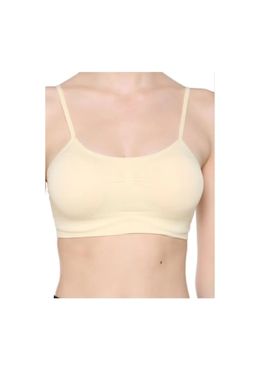 Kız Genç İp Askılı Pedli Yarım Atlet Büstiyer 3'lü Alıştırma Sütyeni Ten