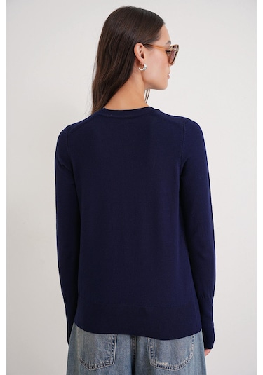 6736 Kadın Bisiklet Yaka Kolu Droplu Triko Kazak Lacivert Lacivert