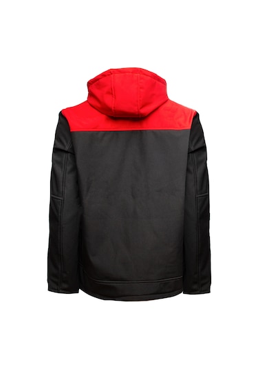 Softshell Kapşonlu Parçalı Mont Siyah - Kırmızı