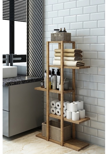 5 Katlı Çok Amaçlı Ahşap Raf Ünitesi - Banyo Organizer 108cm