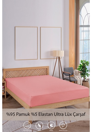 Penye-likralı Lastikli Çarşaf, 100 200 Tek Kişilik %100 Pamuk-elastan Örme Kumaş, 200 Gr/m²v Somon