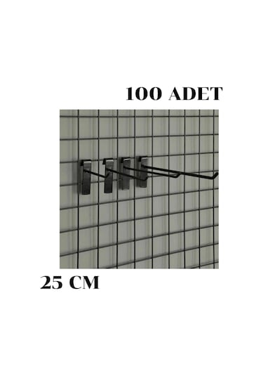 100 adet 25 Cm Tel Pano Kancası Raf Askısı Siyah