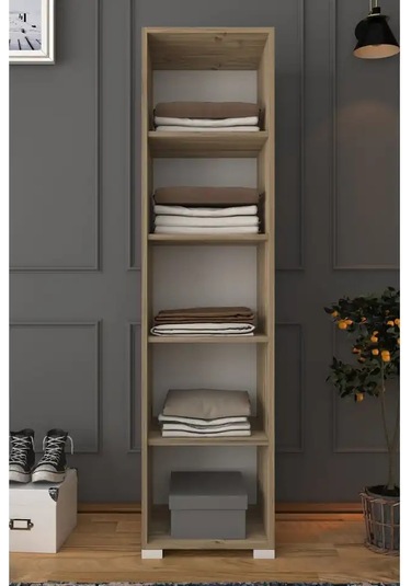 Nisan 40 Cm Açık Ceviz-beyaz 5 Raflı Kiler Tek Kapılı Banyo Ve Elbise Dolabı - Gardırop Açık Ceviz & Beyaz