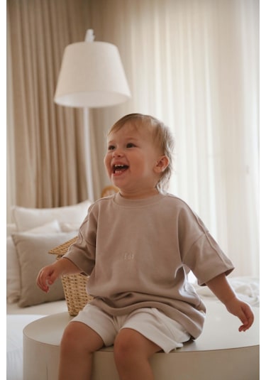 Oh La La Koala Vizon Bisiklet Yaka Oversize T-shirt Bebek - Çocuk Vizon