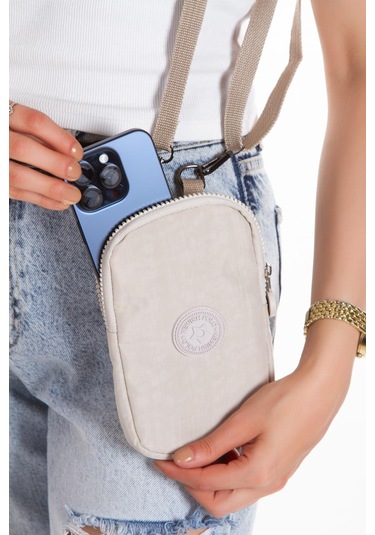 Newish Polo Suya Dayanıklı Krinkıl Kumaş Bej Kadın Çapraz Omuz Ve Bel Çantası - Kadın Bej