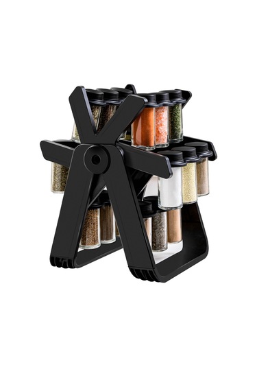 Sones 18'i 1 Arada Dönen Dönme Dolap Mutfak Sos Şişesi Tutucu Seti Siyah