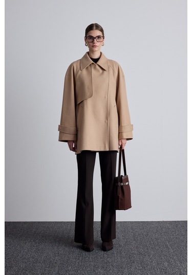 Mari Kruvaze Trenç Kaban Camel