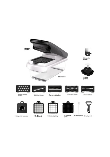 Techbloom 15 İn 1 Çok Amaçlı Mutfak Doğrama Aleti White Ev Yemekleri Dilimleme Rendeleme Ve Öğütme İçin 15 Uygulama Parti Toplantı Ve Noel İçin 1 Parça