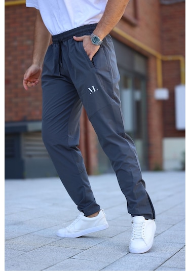 Erkek Gri Eşofman Altı Fermuarlı Paça Kaliteli Paraşüt Kumaş Gri