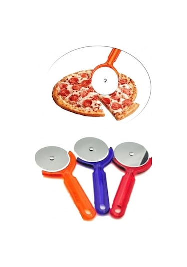Pizza Dilimleyici Hamur Kesici Rulet 2 Adet Plastik Saplı Pizza Kesici Kırmızı - Yeşil - Siyah