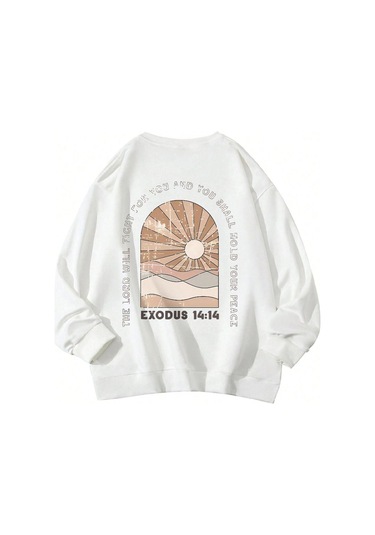 Exodus 14:14 Kışlık Kalın Sweatshirt - Beyaz Baskılı Oversize Kalın Kışlık Bisiklet Yaka Beyaz