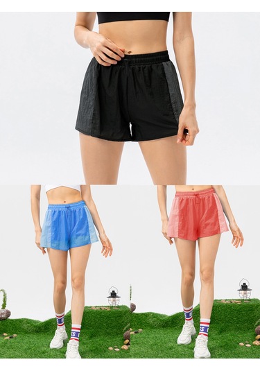 Aubyhe Kadın Spor Şortu Yüksek Bel Lastikli İç Cepli Döşemeli Yoga Koşu Eşyası Karpuz Kırmızısı, Mavi, Siyah Seçenekli Karpuz Kırmızı