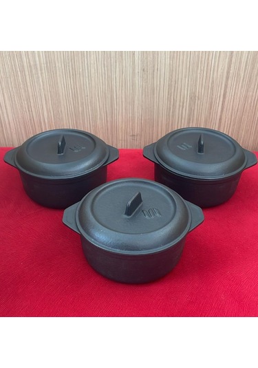 Sürel Döküm 12 Cm 3 Lü Yuvarlak Set Güveç Tencere Mat Siyah Siyah