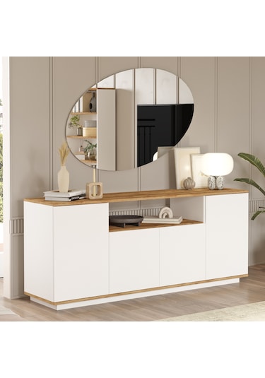 Robin Home Loft Konsol 4 Kapaklı Raflı 180cm Çam-Beyaz