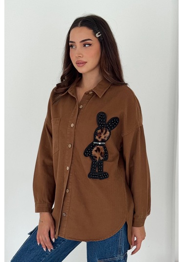 Leopar Ayıcık Armalı Gabardin Kumaş Gömlek Kahverengi Kahverengi