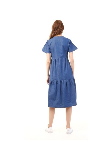 Luvmabelly Myra5025 - Hamile Elbisesi Kot Düğmeli Ve Cepli - Mavi-mavi