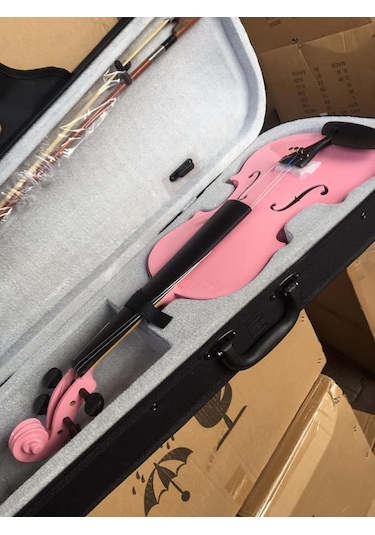 Valeria -Paganini Tam Boy 4/4 Pembe Keman Seti-Kutu-Yay-Reçine
