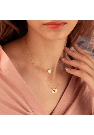 Dkmn Gümüş İkili Mineli Dikdörtgen Kalpve Yuvarlak Kolye