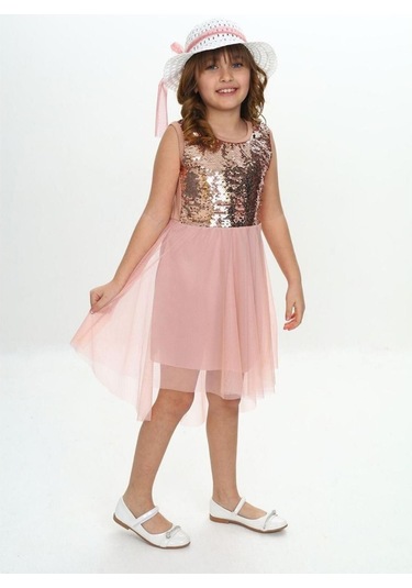 Kız Çocuk Şapka Ve Payetli Elbise Pembe