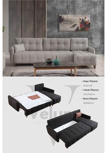 Orion Köşe Koltuk Takımı & L Koltuk Sandıklı & Yataklı Krem & Köşe Takımı