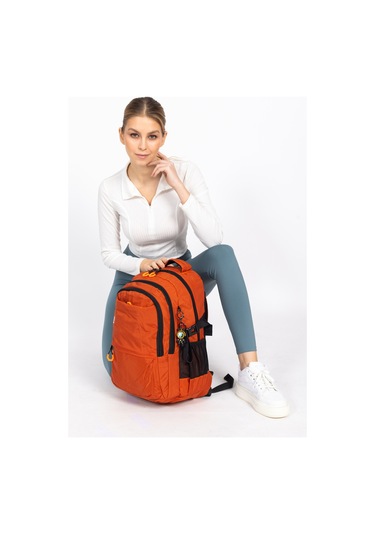 Fermuarlı Geniş Bölmeli Spor & Okul Sırt Çantası Hafif, Ergonomik Ve Dayanıklı Tasarım - Turuncu Turuncu