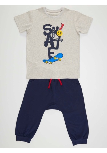 Denokids Mushi Mavi Kaykay Erkek Çocuk T-Shirt Kapri Takım Çok Renkli