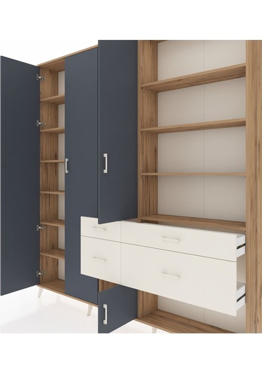 Arges Dolap 14 Raflı 4 Çekmeceli 4 Kapaklı 220x30x243 Çam-antrasit/aytaşı Antrasıt/aytası